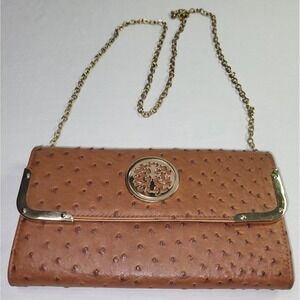 Women's Brown Faux Ostrich Leather Crossbody Purse Chain Strap